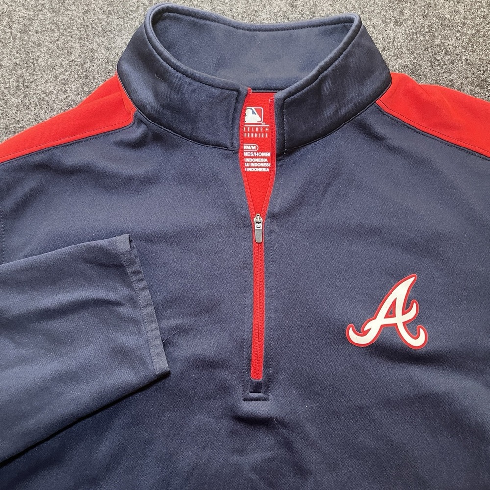 MLB Atlanta Braves Mens Medium‎ Genuine Merchandise 1/4 Zip Pullover Jacket Blue